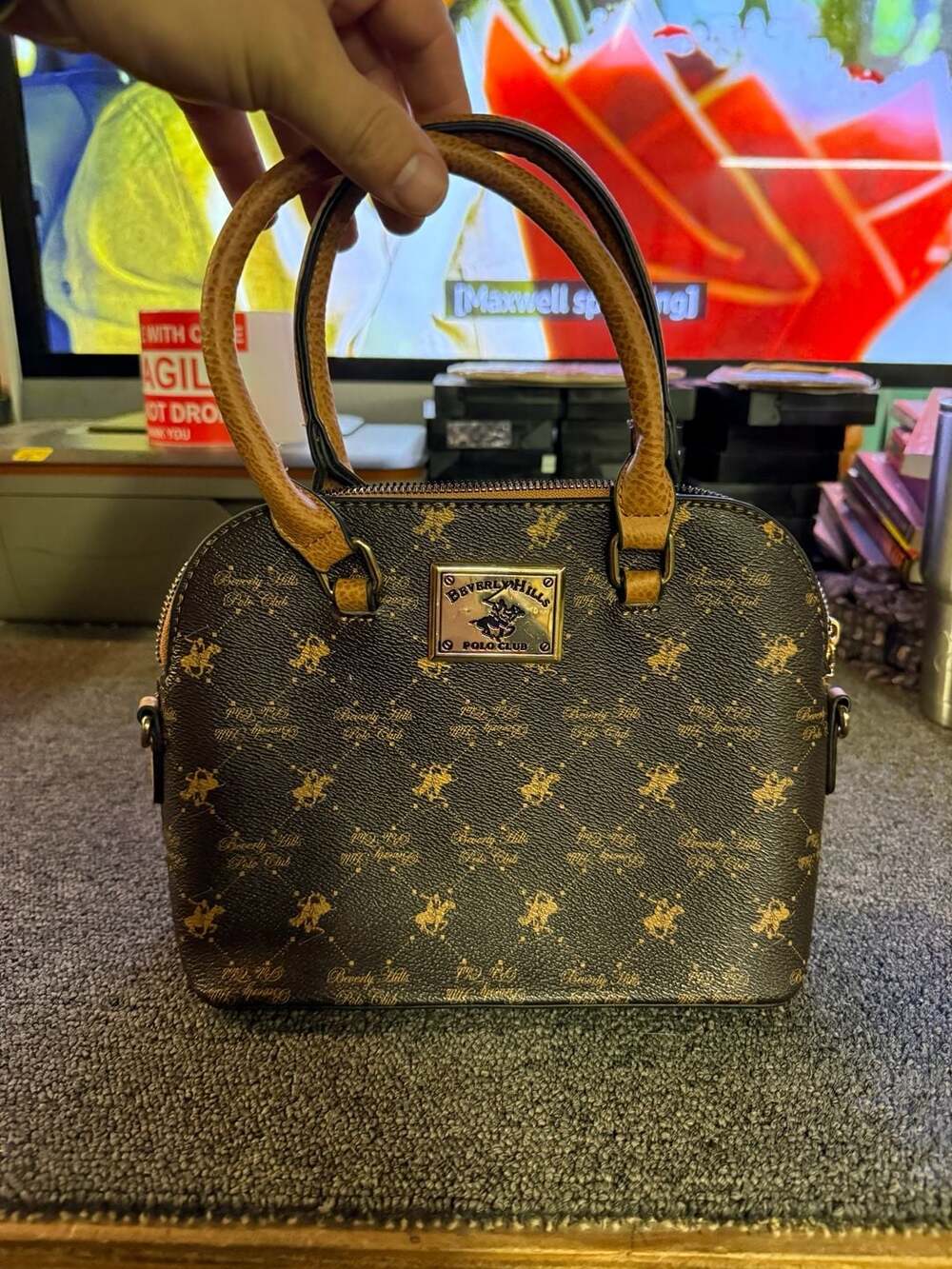 Beverly Hills Polo Club Monogram Brown Satchel Handbag